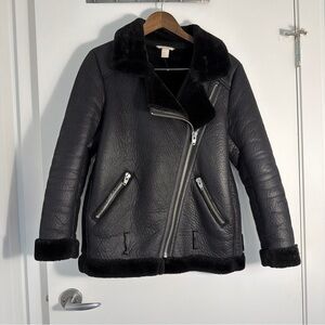 H&M Black Textured Leather Jacket